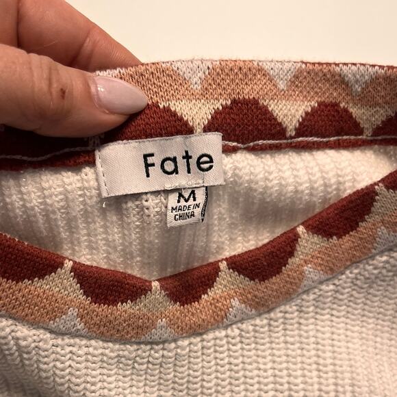 Fate Cream Crewneck Sweater with Multicolor Puff Sleeves Medium - Picture 7 of 11